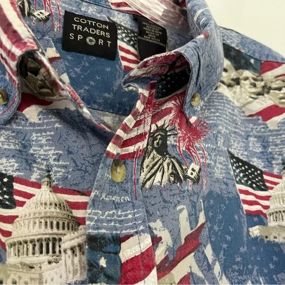 Cotton Traders Sport Patriotic Button Up Shirt Mt. Rushmore & Capitol Size XL - Picture 14 of 15